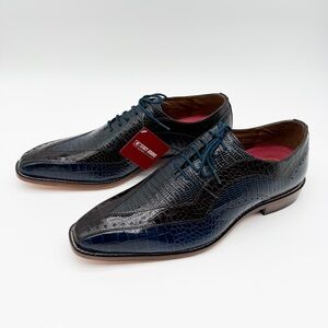 Stacy Adams Tallero V-Tip Oxford Two-Tone Croc Print Leather Blue Shoes 10W NEW